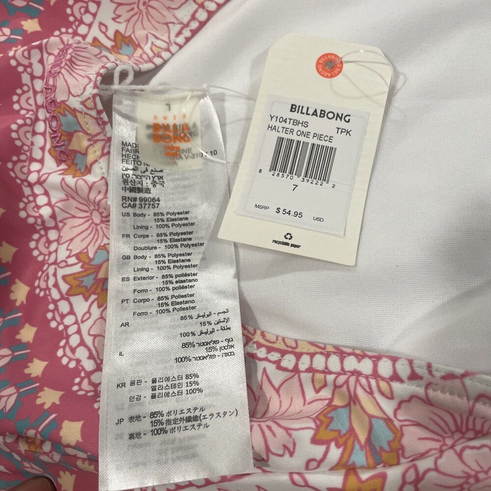 Billabong Medallion Madness Halter One Piece Swimsuit Girl's Size 7 - Picture 3 of 4